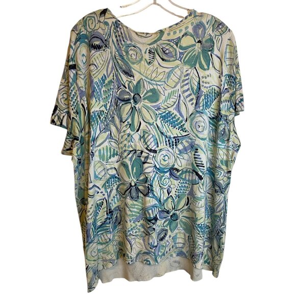 Emma James Blue and White Floral Scoop Neck Knit Tank with Beading Size 3X - Picture 2 of 9